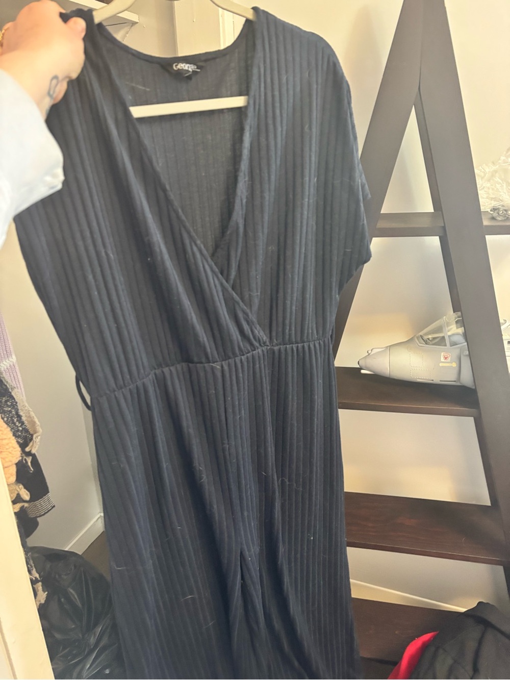 George Black Ribbed Wrap-Front Women’s Romper